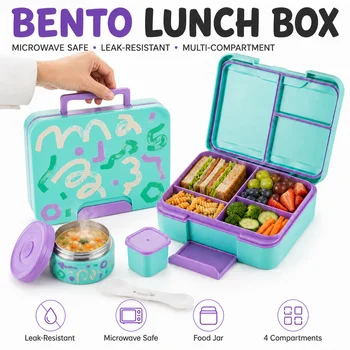 Kinder-Bento-Lunchbox mit Thermobehälter, auslaufsicherem Fach und isoliertem Essensbehälter für Schulsnacks