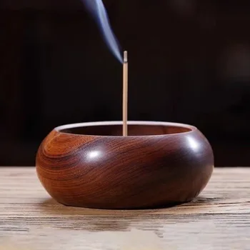 Traditioneller 4-Loch-Räucherstäbchenhalter aus Holz, handgefertigt, aus massivem Holz, glatt poliert, runde