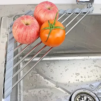 Roll-Up-Dreieck-Abtropfgestell für die Küchenspüle, Eck-Organizer über der Spüle, Schwammlappenhalter