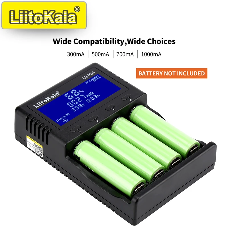 Akku-Ladegerät mit LCD, 2 oder 4 Schächte, 21700/18650/AA/AAA – Bild 3