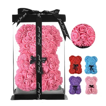 25 cm künstlicher Teddy-Rosen-Blumenbär mit Box, romantisches Valentinstagsgeschenk, Freundin, Frauen