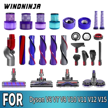 Staubsaugerzubehör für Dyson V6 V7 V8 V10 V11 V12 V15: Weiche Rollenbürste, Bodenbürste, Staubbehälterdeckel