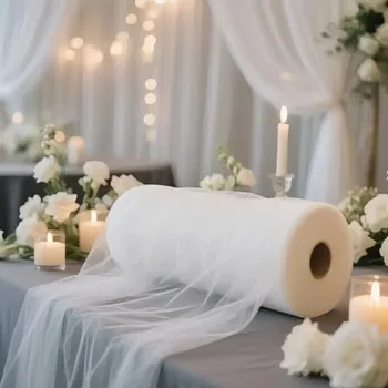 50M Überlange Tüllstoffe für Hochzeits-DIY-Dekoration Weiße Babyparty-Tischdecke Deckenbogen-Dekoration