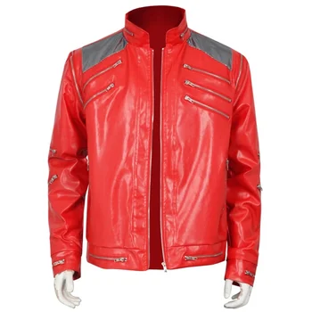 Punk Michael Jackson Rote Jacke Cosplay Kostüm Herren Klassisches Beat It Bühnenoutfit Schulter-Netz Mehrere