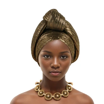Glitter Stoff Geknotet Turban Kappe frauen Kopf Wraps Afrikanische Auto Gele Headtie Nigeria Party