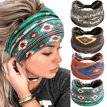 Boho Afrikanische Stirnbänder für Frauen Breite Baumwolle Turban Headwrap Knoten Elastische Haarbänder Bandeau
