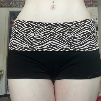 SUCHCUTE Casual Zebra-Print Elastische Shorts Weibliche Dünne Low-taille Mini Kurze Y2K Harajuku Schlanke