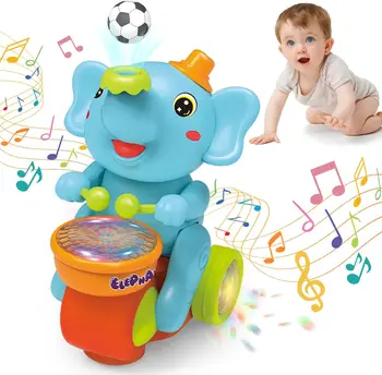 Krabbelspielzeug für Babys: Elektronischer Schlagzeuger mit schwebendem Ball, LED-Lichtern, Musik