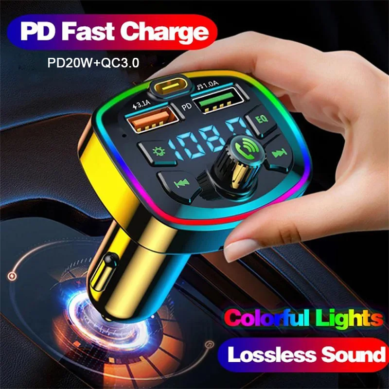 Bluetooth 5.0 FM-Transmitter mit Mikrofon und 2× USB 2,1 A
