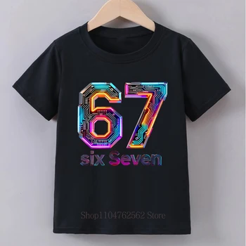 Kinderkleidung Six Seven Print T-Shirt Sommer Mädchen Jungen Punk Casual Fashion Tops Kinder Buntes