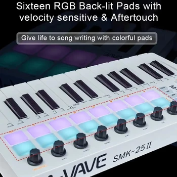 M-VAVE SMK-25 II MIDI-Controller Keyboard/25 Halbgewichtete Tasten/16 RGB-Drum-Pads Kommt mit 25 Tasten