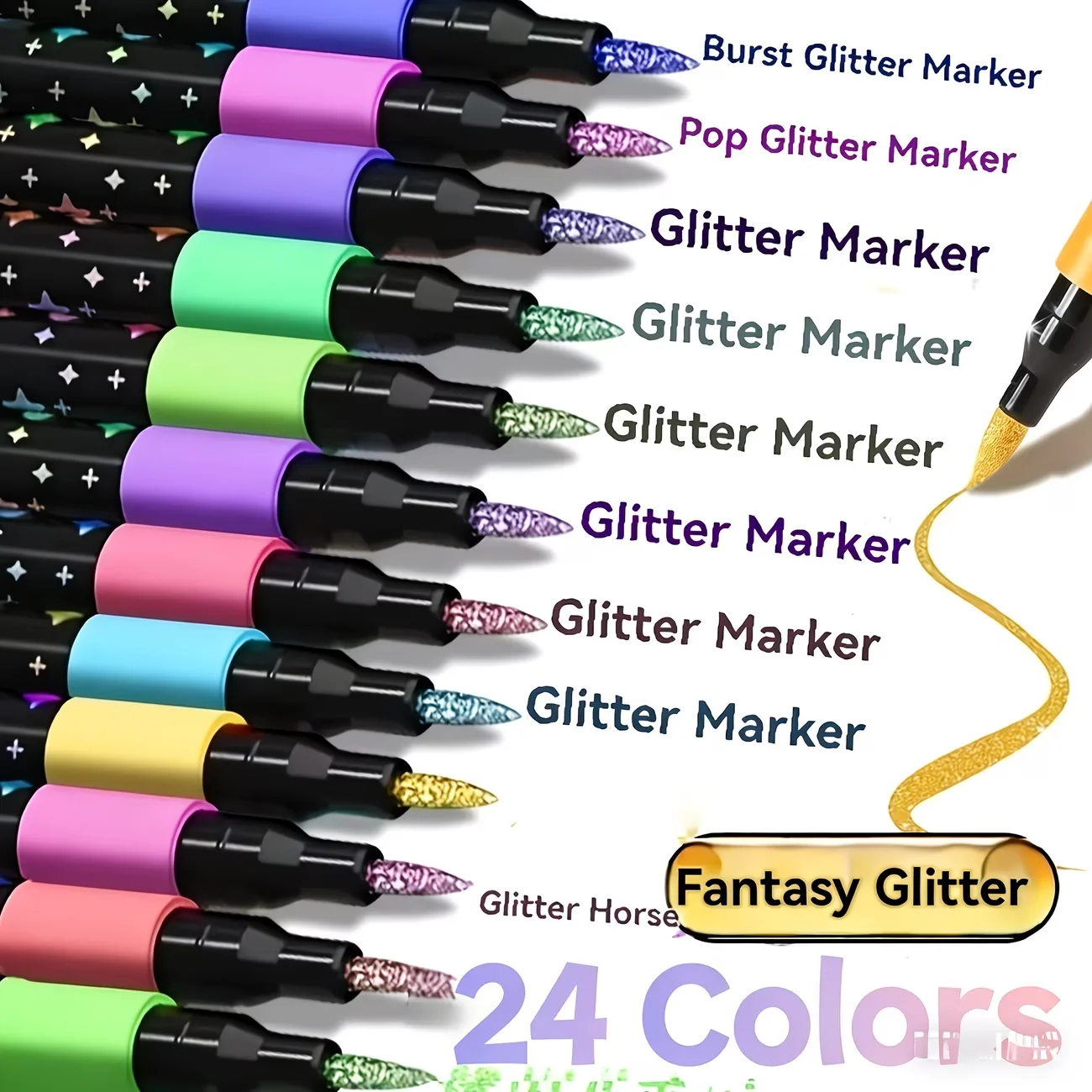 24 Farben Doppelkopf-Glittermarker Schnelltrocknende Stifte