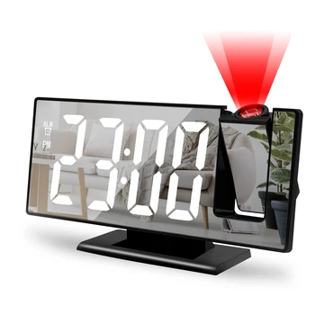 180 ° Arm Projektion Wecker Zeit Temperatur USB Plug-in Digital Wecker Snooze Tischuhr 12/24H Projektor LED