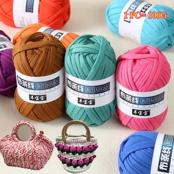100 g T-Shirt-Strickgarn für Häkeltasche, Hut, Hausschuhe, Untersetzer, Deckengarn, weiches Polyester