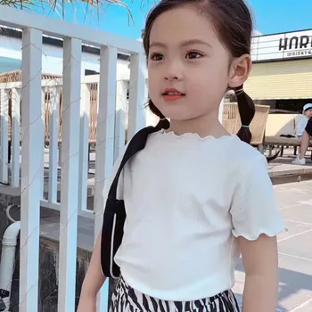 Mädchen Casual Eis Seide Kurzarm T-shirt Sommer Kinder Ohr Rand Top 2-10 Jahre Altes Mädchen Vielseitige halbe