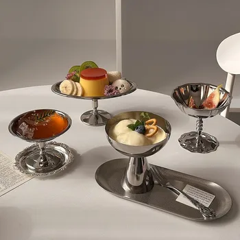 Dessertbecher aus Edelstahl 304, Eisbecher, Salatkelch, Retro-Schüssel mit hoher Basis für Obst, Joghurt