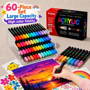12/24/36/48/60 Farben Acryl-Malstifte Marker mit Pinselspitze für Steinmalerei, Holz, Glas, Geschenk