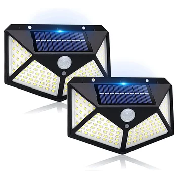 100 LED Solar-Wandleuchte mit PIR-Bewegungssensor für Außenbereich, Wasserdichte Solarlampe, Solarbetriebene