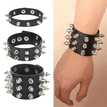 2024 Pu-Leder-Armband mit Nieten, Halsband, Punk-Spike-Nieten, Manschette, schwarzes Armband, verstellbarer