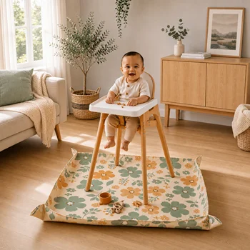 Baby-Matte für Boden & unter dem Hochstuhl, Wasserdichte Baby-Schmutzfangmatte, Waschbare Bodenmatte zum Essen