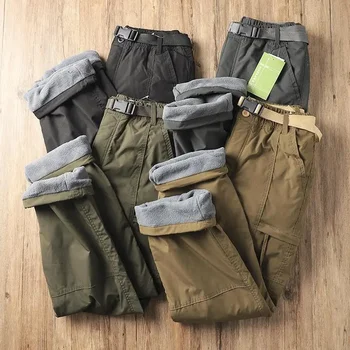 Outdoor-Wanderhose für Herren, verdicktes Fleece, winddicht, wasserdicht, Softshell, gerades Bein