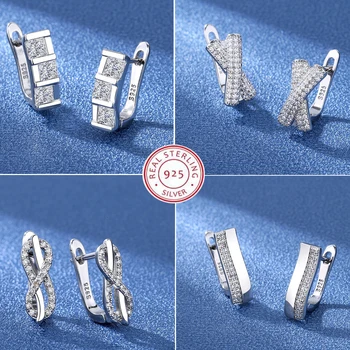 Ohrringe aus 925er-Sterlingsilber, Schmuck, Retro-einfaches Muster, lila weiße Zirkon-Ohrringe