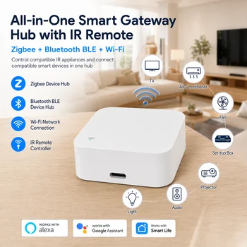 Smart Home Hub Gateway mit IR-Fernbedienung, Zigbee Wi-Fi BLE Hub, Sprachsteuerung Alexa Google