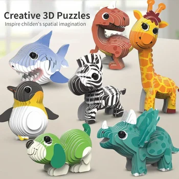 Kinder 3D Puzzle Kindergarten Tier Puzzle Intelligenz Frühe Bildung Spielzeug Dinosaurier Tier Modell Papier