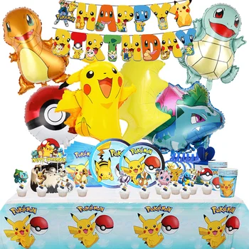 Pokemon Geburtstag Party Dekoration Neue Ligntning Pikachu Ballon Kid Event Liefert Einweg Geschirr Banner