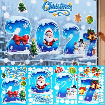 2027 Weihnachts-Glassticker Kreative Weihnachtsmann-, Schneeflocken- und Schneemann-Fensterdekoration