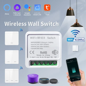 Tuya WiFi Smart Licht Schalter Smart Home Drahtlose RF 433 mhz Push Button Wand Schalter Über Alexa Google