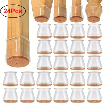 Stuhlbeinkappen, Bodenschutzpolster für Silikon-Möbelbeine, stumm, transparent, Beinschützer (24 Stück)