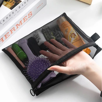 Mesh Klar Kosmetik Taschen Frauen Schwarz Make-Up Tasche Tragbare Reise Kulturbeutel Organizer Fall