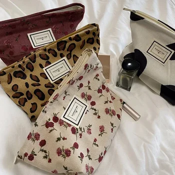 Cord Stickerei Kosmetik Tasche Clutch Tasche Große Make-Up Organizer Taschen Koreanische Kosmetik Tasche