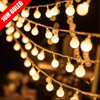 10 m kleine Kugel-Lichterkette, Globus-Lichterkette, USB/batteriebetrieben, für Garten, Weihnachten
