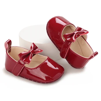Baby-Mädchen-Schuhe, flache Schuhe mit Schleife, weiche Sohle, für Neugeborene, Prinzessinnen-Walker-Sandalen