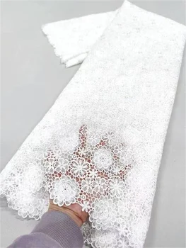 Afrikanischer nigerianischer Spitzenstoff mit Tüll und Guipure-Stickerei für Kleider, Pailletten, 5 Yards