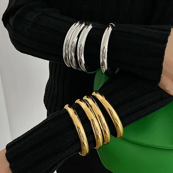Vintage Punk Armbänder Set für Frauen Twist Textur Armreifen Gold Silber Farbe Schmuck Statement Streetwear