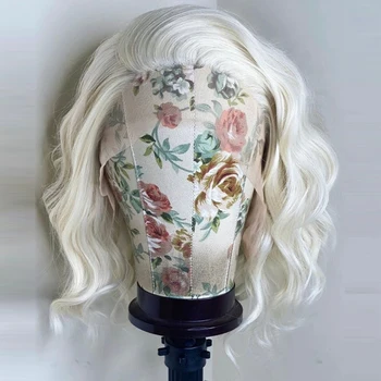 Synthetische Spitze Front Perücke kurz geschnittene blonde Perücken für Frauen Wasserwelle Spitze Front