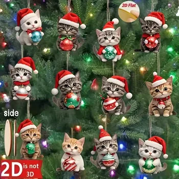 Weihnachts-Katzenbaumschmuck - 2D-Flugzeug-Festivals und Partydekorationen aus Holz, elegante (12 Stück)