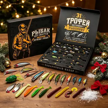2026 Adventskalender zum Angeln, 31 Tage, realistische künstliche Dekorationen, Angelzubehör