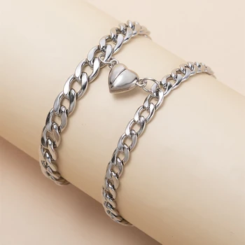 Magnet Paar Armbänder Herz Attraktion Armband Edelstahl Charme Einfache Kubanischen Ketten Key Lock (2 Stück)