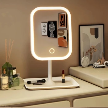 Einzigartiger Designer-Schminkspiegel mit Drei Farben LED-Beleuchtung, Touch-Steuerung, Tischspiegel