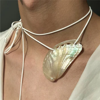 Übertriebene natürliche Muschel Schlüsselbeinkette Charm Halskette Seilkette Y2K Sommer Strand Urlaub Charms