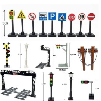 Moc Block Ziegel Teile Verkehr Verkehrs zeichen Licht Lampe Ansicht Gebäude Zubehör Barriere Geschwindigkeit