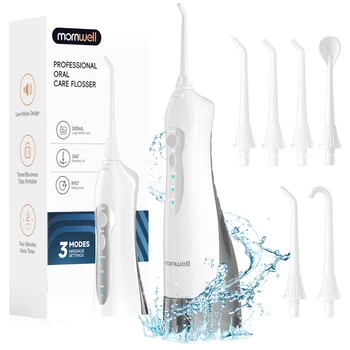 D52 Tragbarer Kabelloser Wasserflosser USB-Aufladbarer Wasserstrahl-Zahnreiniger 6 Düsenaufsätze 300ml 3 Modi