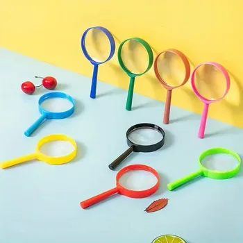 Wissenschaftliche Beobachtungslupen für Kinder, 4/6 cm mehrfarbige Acryllupen mit rundem Griff, optisches