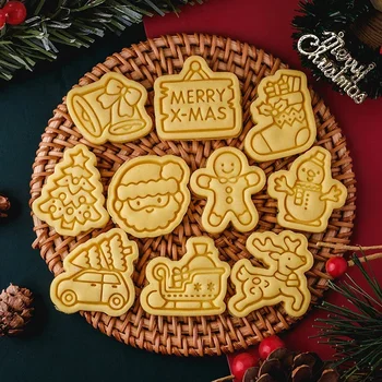Weihnachten Mini Cookie Cutter Form Kunststoff 3D Santa Elch Lebkuchen Mann Cartoon Keks Stempel Gebäck DIY