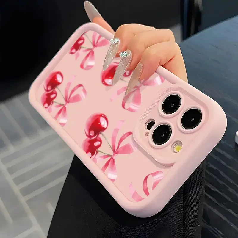 Luxuriöse weinrote Kirsch-Druckhülle für iPhone 16 15 17 Air – Bild 6