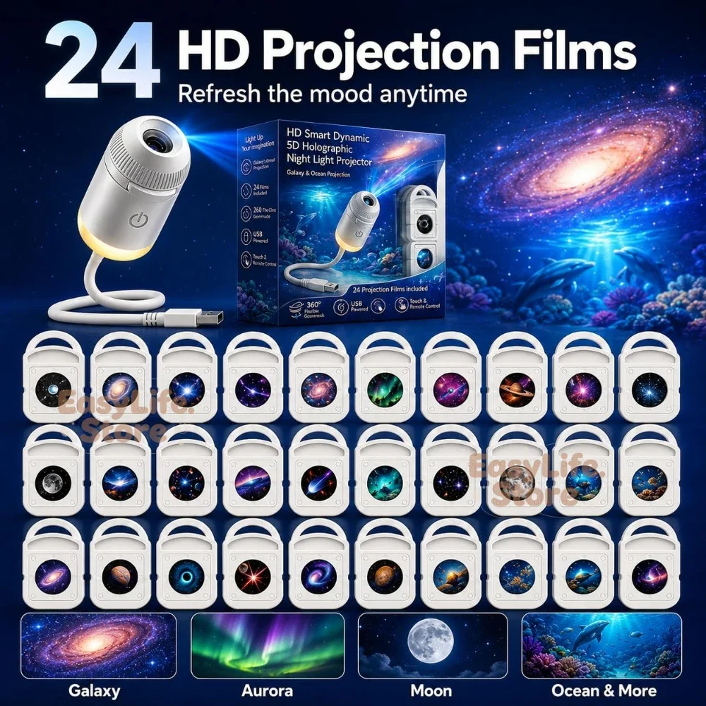 HD Smart Dynamischer 5D Holographischer Nachtlichtprojektor